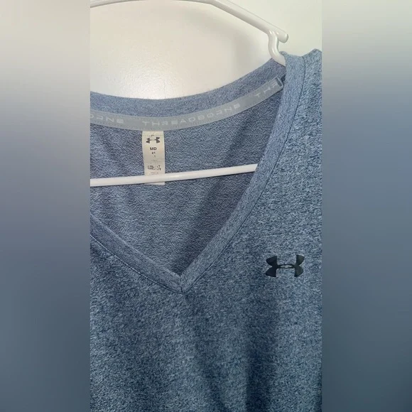 Under Armour Women's Short Sleeve V-Neck Tee in Heathered Blue - Picture 2 of 3